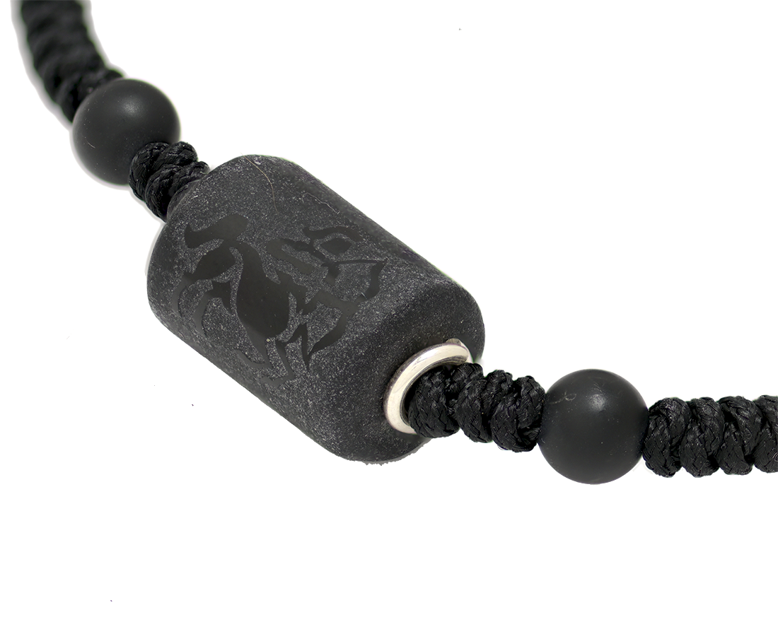 Zodiac Sign Sterling Silver Rings Black Cord Threaded Amulet Bracelet
