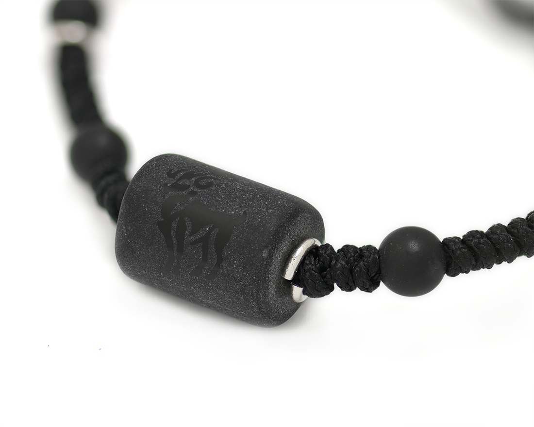 Zodiac Sign Sterling Silver Rings Black Cord Threaded Amulet Bracelet