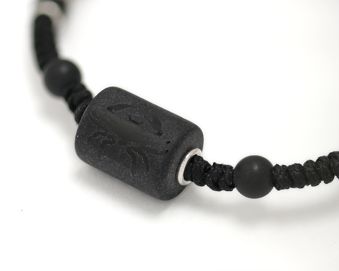 Zodiac Sign Sterling Silver Rings Black Cord Threaded Amulet Bracelet