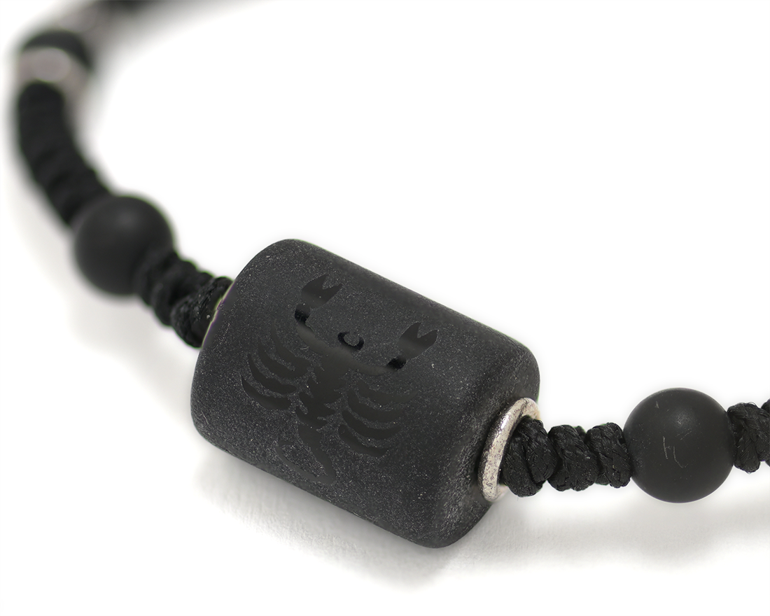 Zodiac Sign Sterling Silver Rings Black Cord Threaded Amulet Bracelet