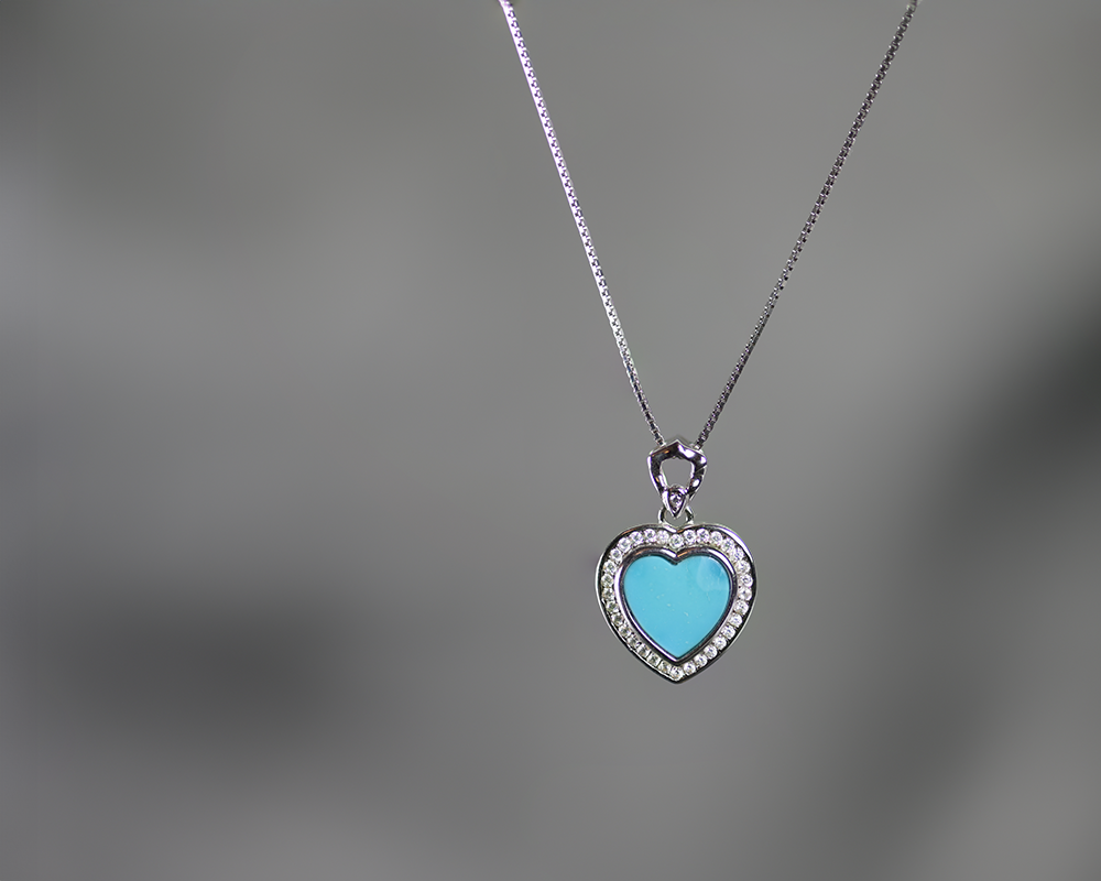 Turquoise Love Heart Gemstone Silver Necklace Pendant