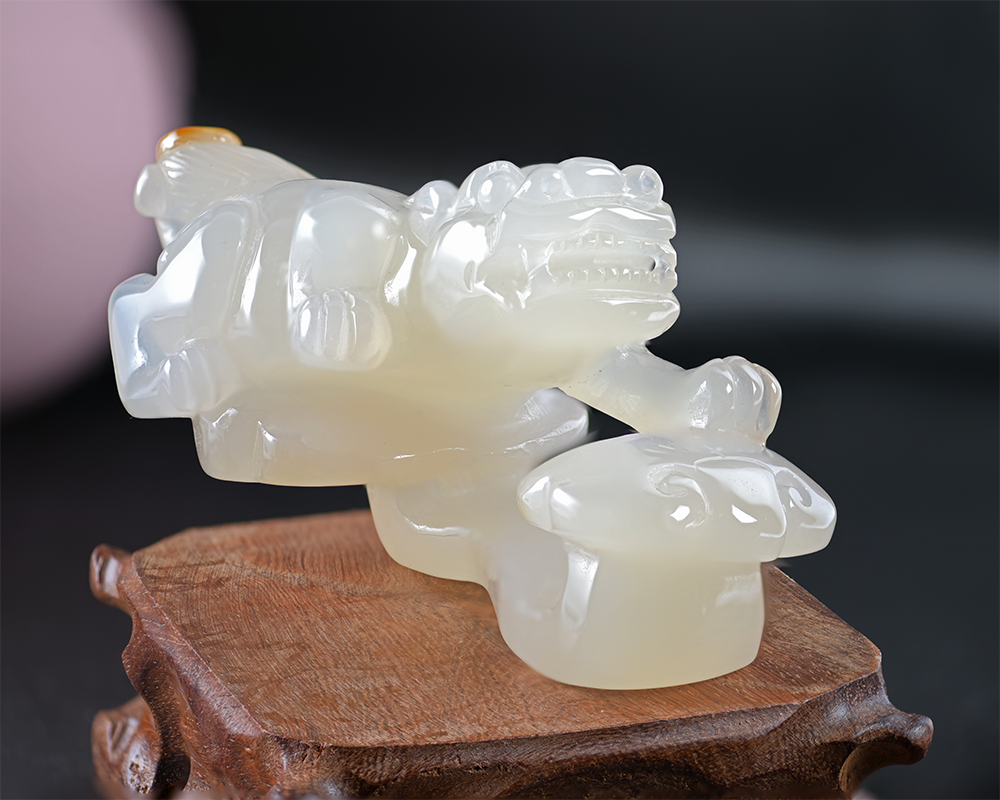 Fiery Dragon Opaline Pearl Agate Sculpture