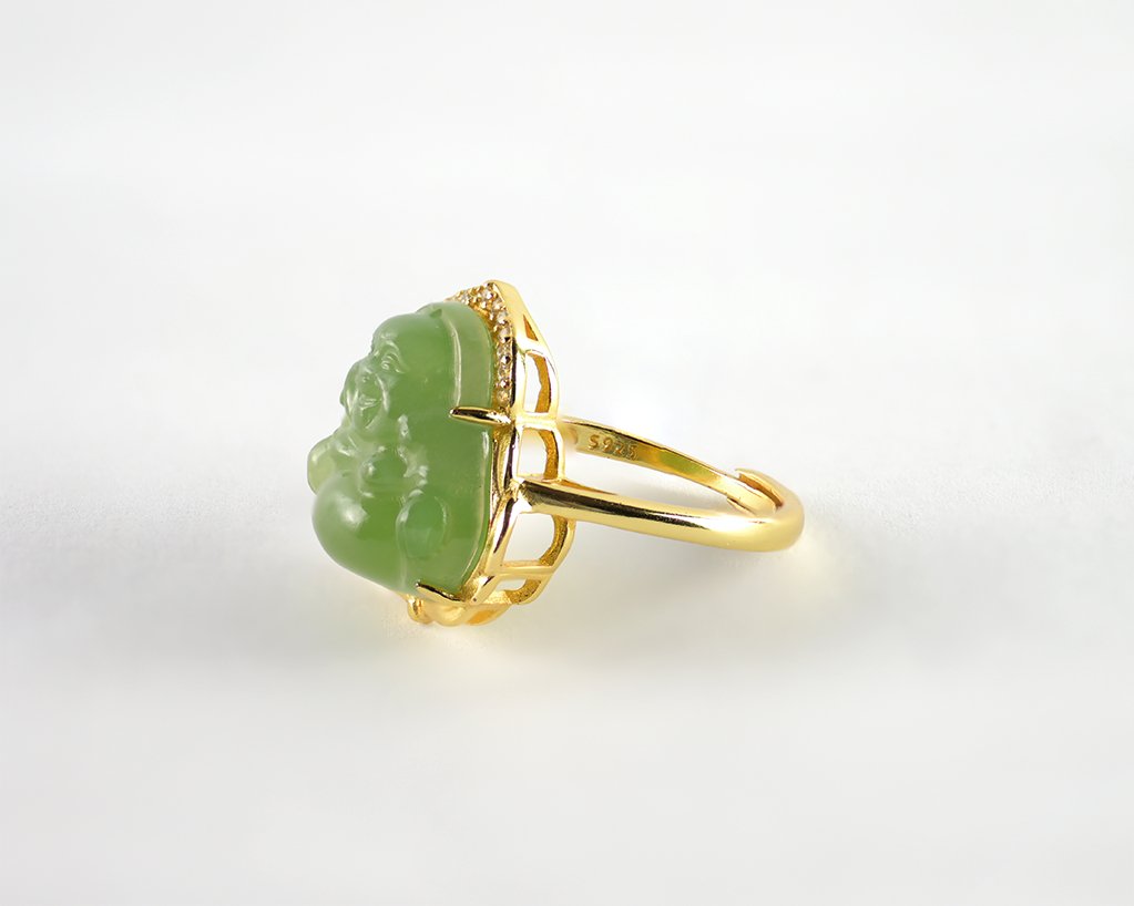 Jubilation Green Jade Buddha Gold RingVR H Concepts