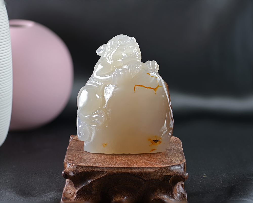 Ethereal Dragon Opaline Pearl Agate Sculpture