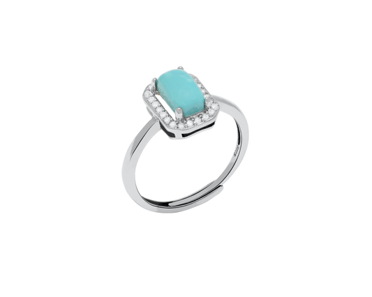Turquoise Radiant Gemstone Aquaray Sterling Silver Handcrafted Ring