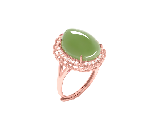 Dual Tone Green Jade Gemstone Rose Gold Ring