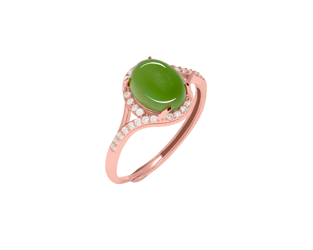 Flourish Green Jade Gemstone Rose Gold Ring