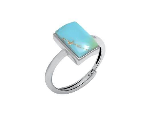 Turquoise Radiant Gemstone Tidal Sterling Silver Ring