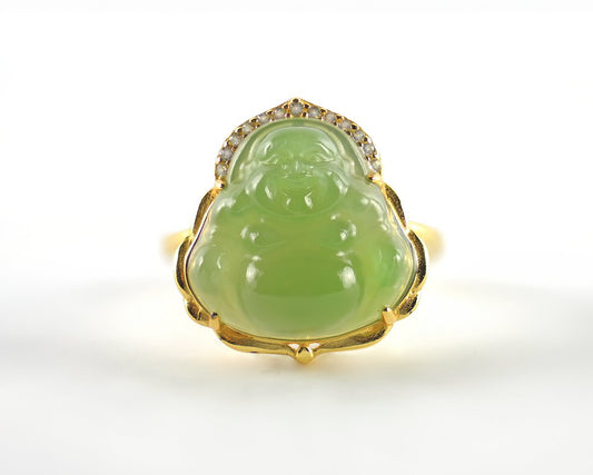 Jubilation Green Jade Buddha Gold RingVR H Concepts